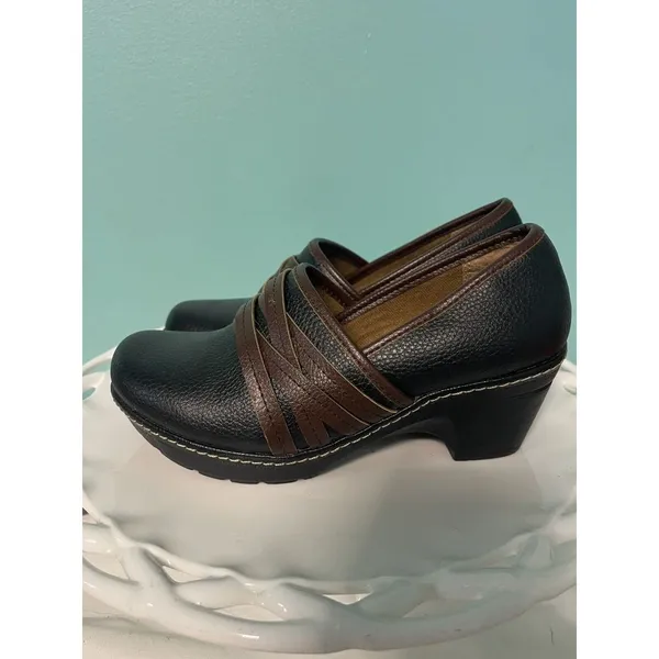 Thom McAn Casper Size 6 Black Brown Leather Wedge‎ Heel Clogs Shoes S-300 - Image 4