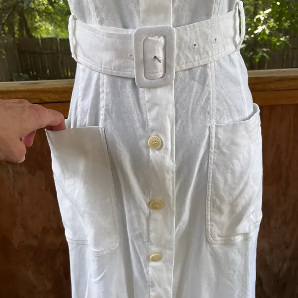 Ted Baker Jancita White Linen Blend Belted Button Front Dress Size 1 (S) - Image 6