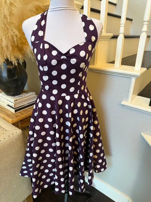 Hell Bunny Vixen Mariam Polka Dot Halter Swing Retro Dress size XS - Image 2