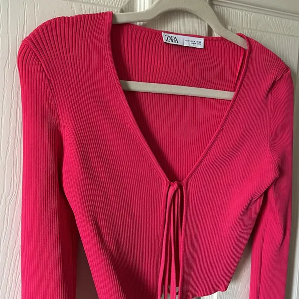Zara Fuchsia Ribbed Cropped Tie‎ Top Size Med NWOT - Image 10
