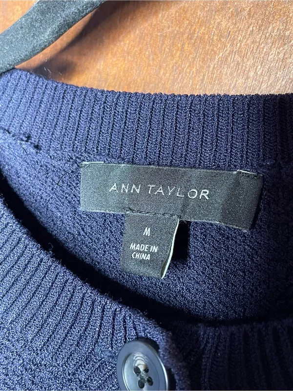 Ann Taylor Womens Colorblock Peplum Cardigan Medium Navy Mustard Preppy Mod - Image 5