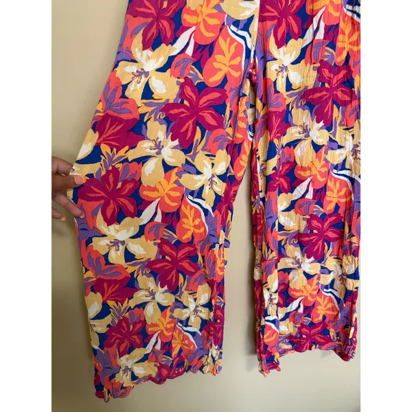 Rip Curl Womens S Tropical Floral Smocked High Waist Wide Leg Beach Pants Resort - Image 3