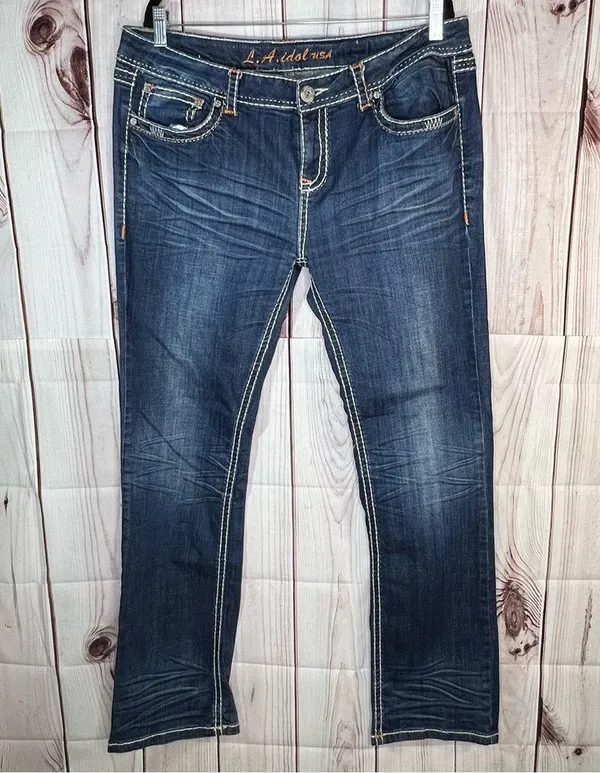 LA Idol Bootcut Dark Wash Denim Jeans Stretch - Image 2