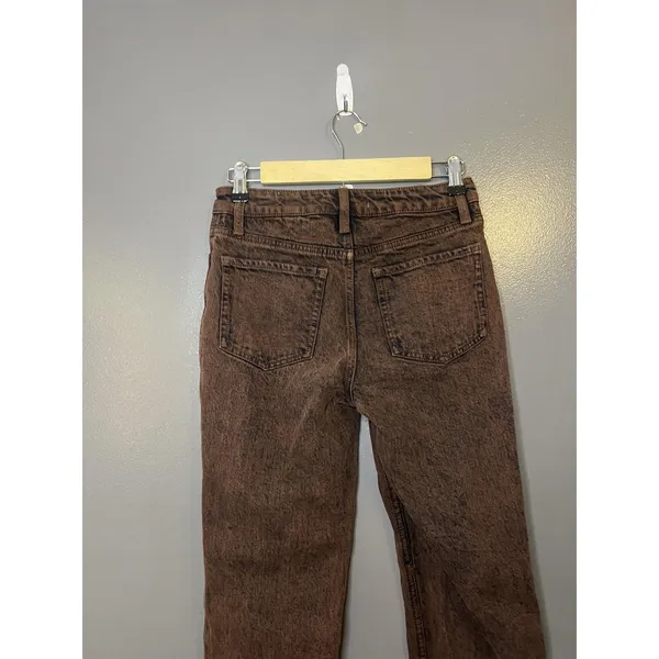 Zara Jeans Womens 2 Brown Acid Wash Straight Regular Fit Stretch Denim - Image 5