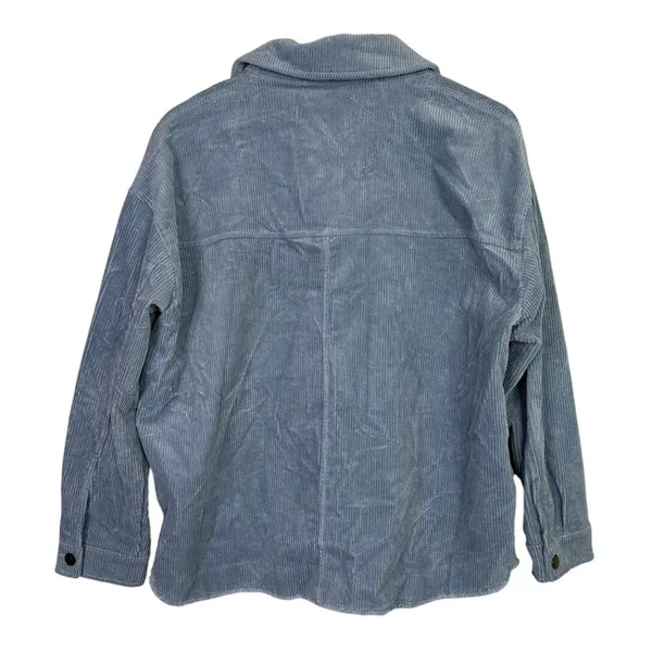 Zara Oversized Long Sleeve Corduroy Shacket Raw Hem Button Down Jacket M Blue - Image 13