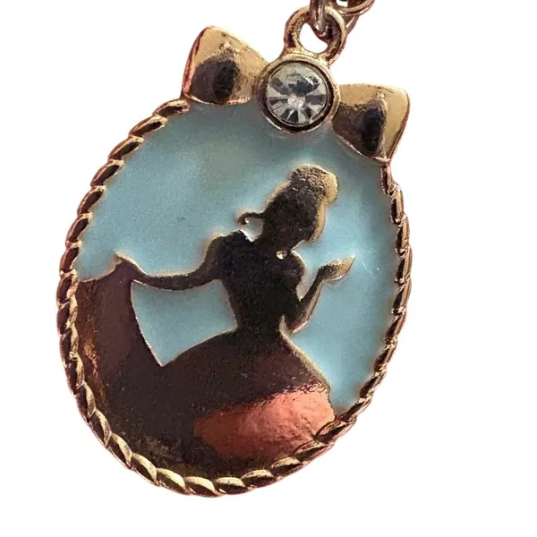 Disney Cinderella Silhouette Pendant‎ Necklace Gold Tone Blue Enamel Rhinestone - Image 4