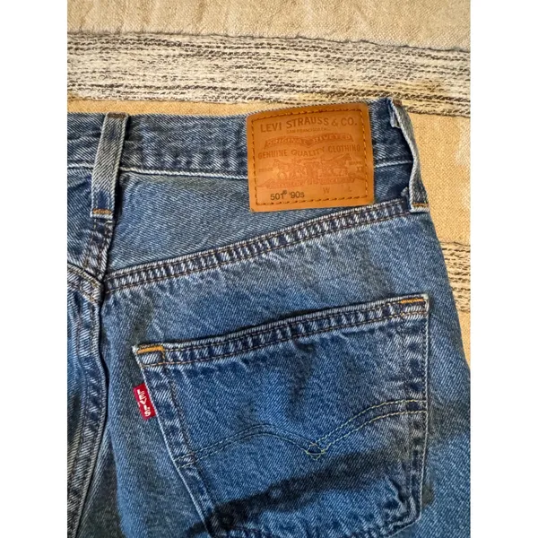 Levis Premium 501 90s Straight Leg Jeans Medium Wash Distressed W26 L30 - Image 6