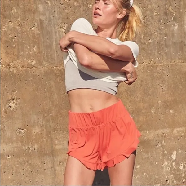 Free People Movement Boho Athleisure High Rise Coral Ruffled Layering Shorts L - Image 6
