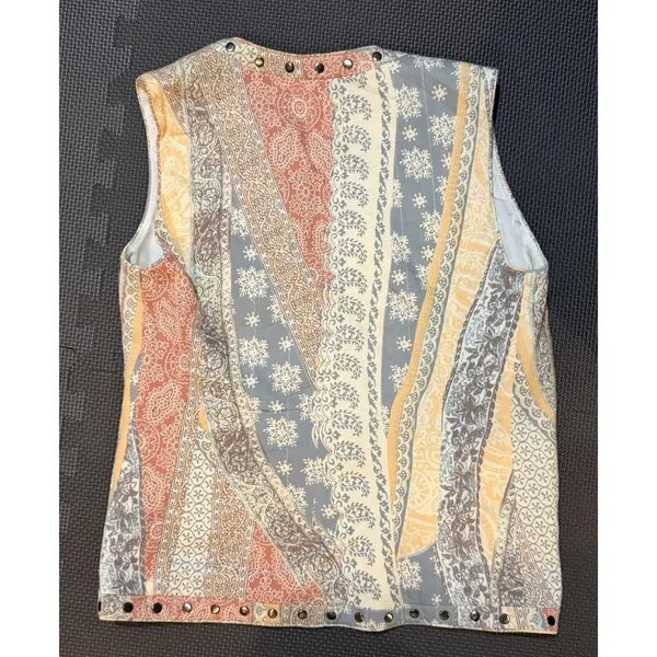 Mural Arts Embroidered Studded Boho Vest Womens Small Festival Hippie Patchwork - Image 13