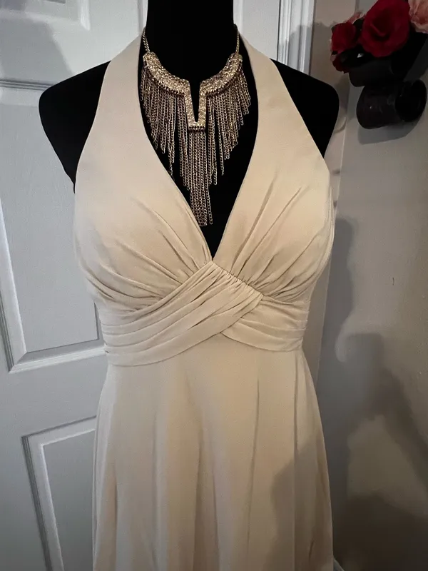 Formal beige evening bridesmaid dress - Image 2