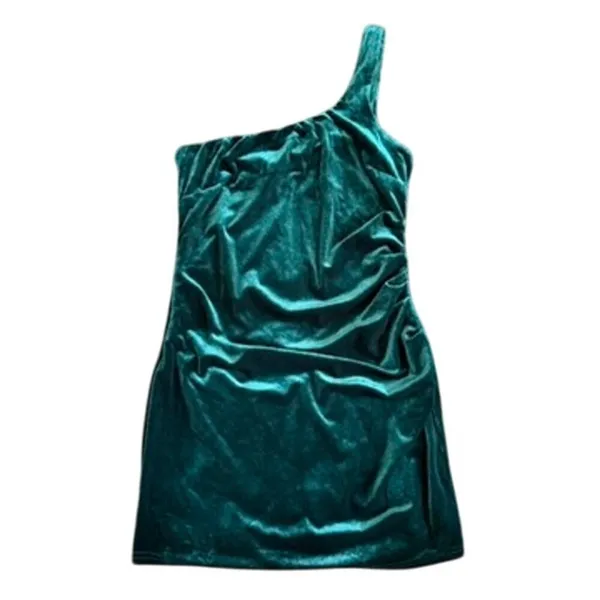 Lulus Truly Ravishing Velvet One-Shoulder Mini Dress in Emerald Green, Size M​​ - Image 2
