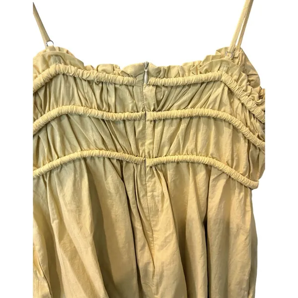 Papermoon Chartreuse Mini Dress Square Neck Smocked Ruffle Braid Zip Spaghetti M - Image 4