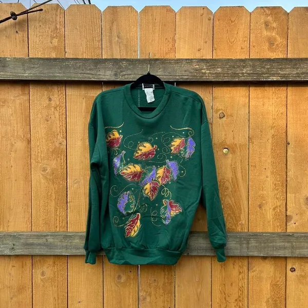 Vintage green sweatshirt by‎ improved living size medium. Fall leaves cozy - Image 3