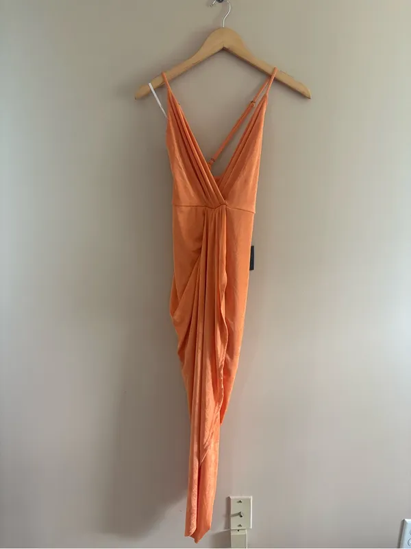 Lulus Dreamy Date Orange Surplice Midi Dress Size Small Sleeveless Sexy Mobwife - Image 3