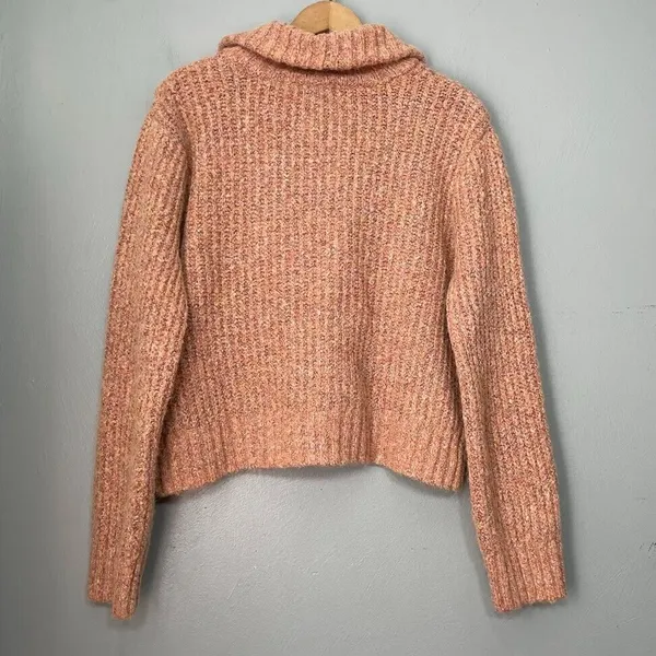 Sincerely Jules Size Medium Pink Wool Blend Cropped Chunky 1/4 Zip Sweater Boho - Image 5