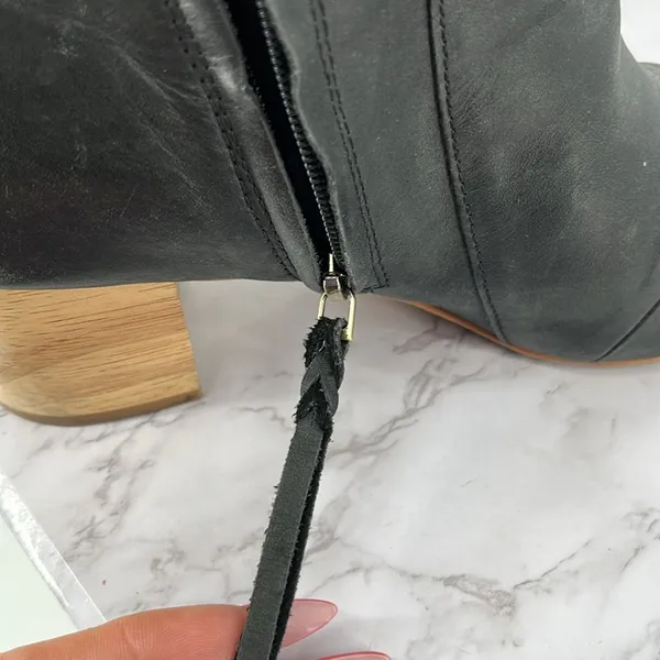 TOMS Evie Leather Women 9 Block Heel Ankle Boot‎ Black Side Zipper Comfy Boho - Image 7