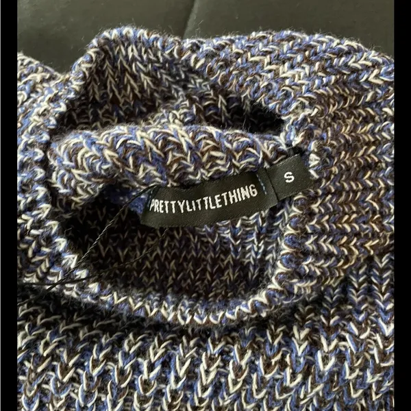 PrettyLittleThing Blue Open Tie Back Roll Neck Knit Jumper Dress Small New w Tag - Image 7