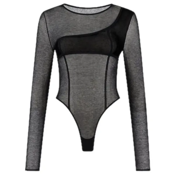 Gauge81 Feriz Womens Black Sheer Round Neck Long Sleeve Bodysuit Small ($355) - Image 7