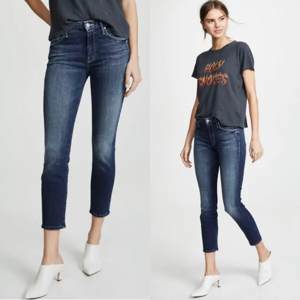MOTHER The Looker Crop Denim Jeans On The Edge Blue Size 25 - Image 2