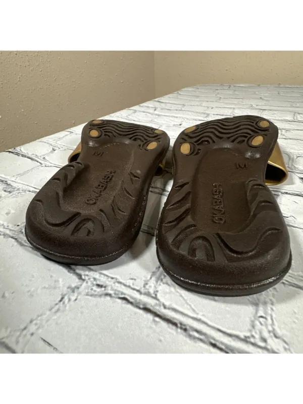 OKABASHI Women’s Gold Brown Slides Size Medium Slip On Sandals US Sz 6.5-7.5 - Image 12