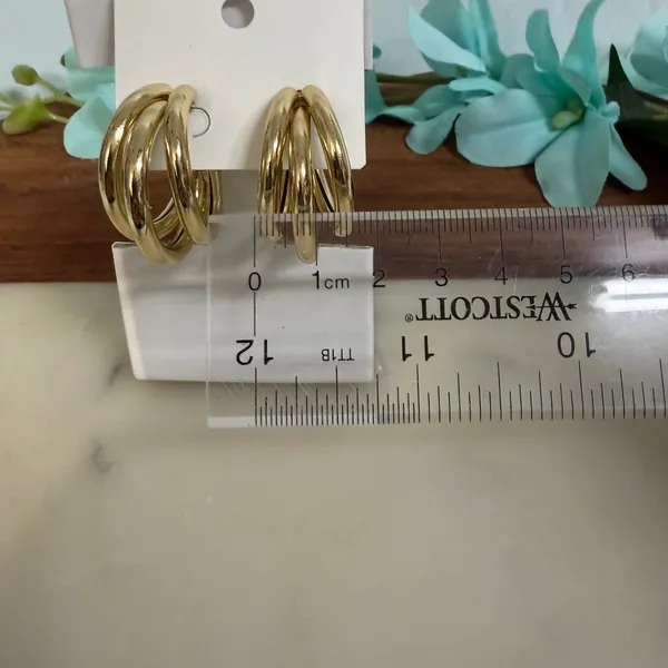 14 Gold Plated XP Womens Triple Layer Chunky Hoop Earrings‎ - Image 3