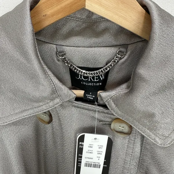 J.Crew Relaxed Trench Coat Satin Crepe Mid Length Silver Gray Insulated US 2 NWT - Image 9