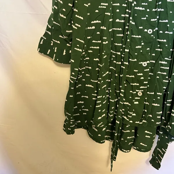 Anthropologie Maeve Green Cloud Novelty Print Tie‎ Front Blouse Size Small - Image 6