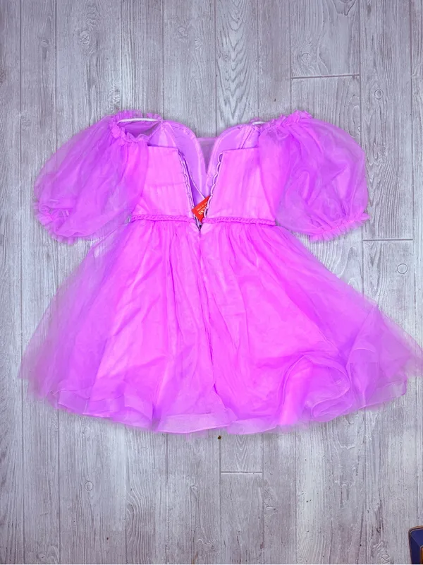 NWT heart neck line tulle puff sleeve purple baby doll dress corset back Lolita - Image 5