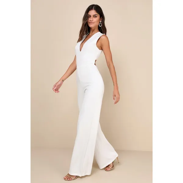 NWT Lulus Thinking Out Loud White Backless Jumpsuit Cocktail Classy Size XS - Image 7