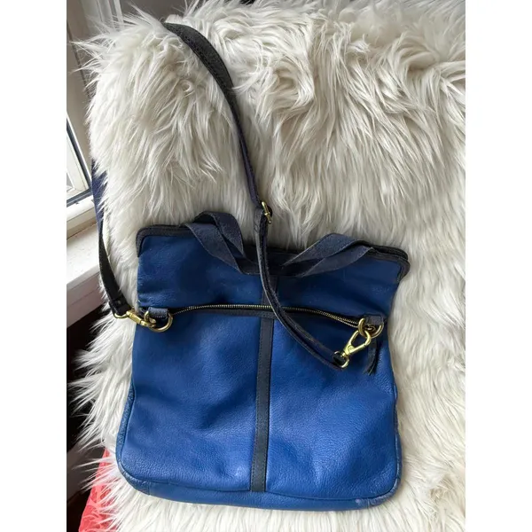 Fossil Blue and Black Leather Crossbody Tote Bag - Image 2