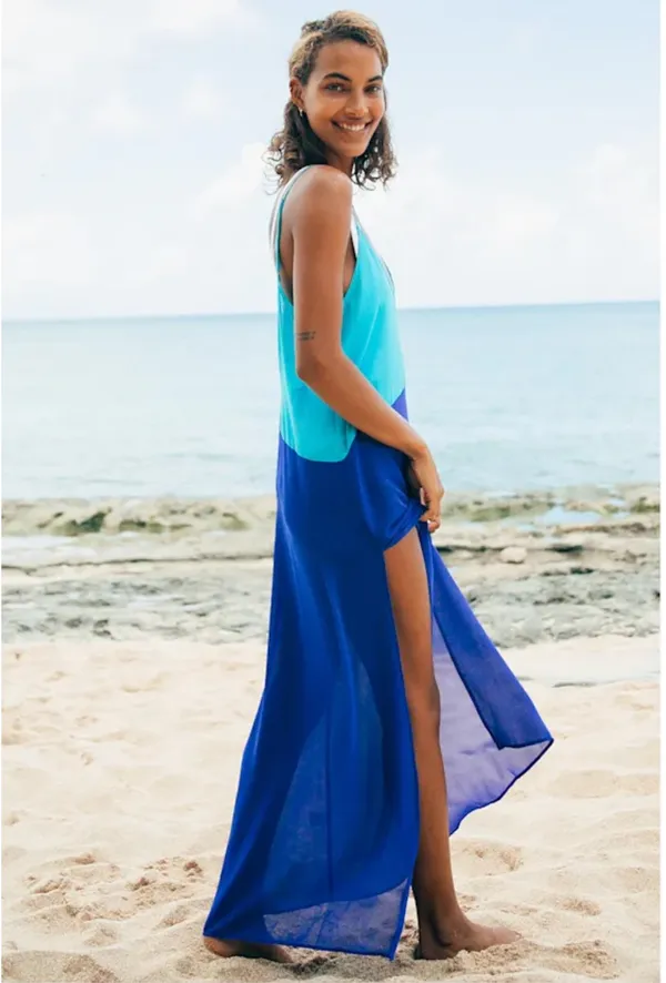 Lulus Seaside Retreat Turquoise and Cobalt Blue Maxi Cover-Up - Image 2