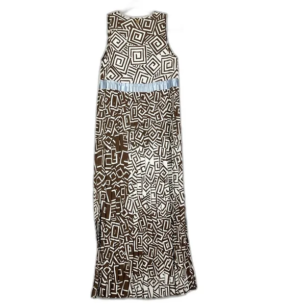 Manila Grace Maxi Dress Size 40 US Small Pleated Geometric Split Hem Brown - Image 2