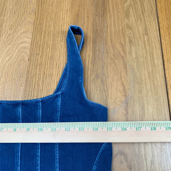 Express Body Contour‎ Denim Corset Top Medium Wash Blue Square Neck Tank Medium - Image 3