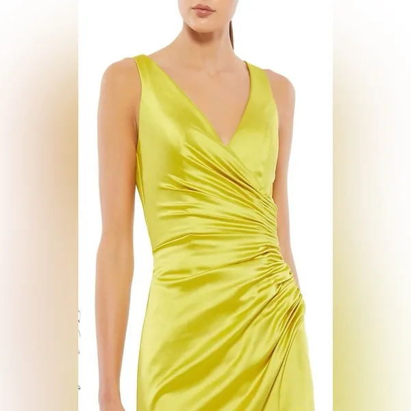 Mac Duggal 26625 MIDI Satin Dress - Chartreuse - Image 3