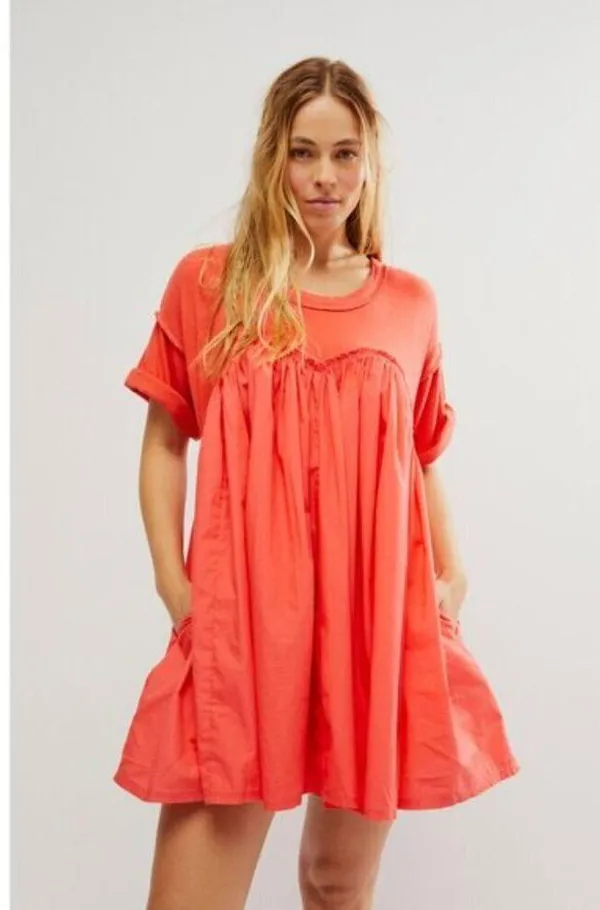 FREE PEOPLE Catalina Mixed Media Minidress in Radiant Watermelon Size X-Small - Image 15