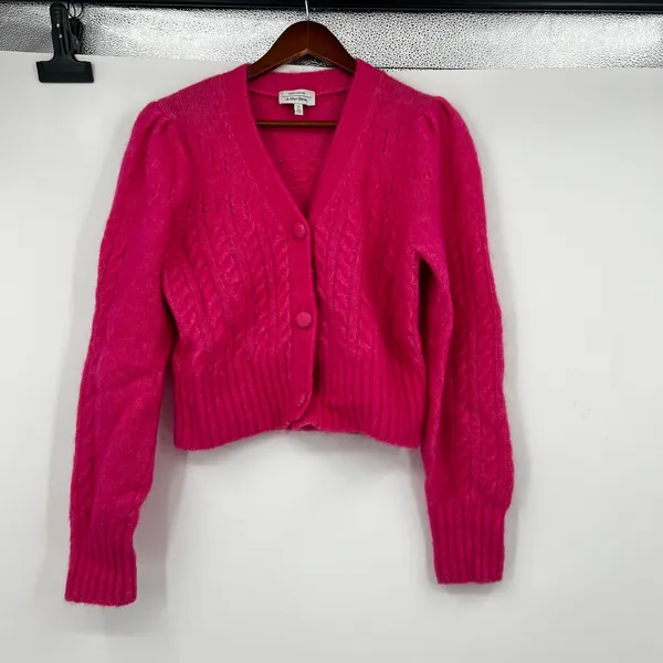 Paris Atelier &‎ Other Stories bright pink cable knit cardigan Wool Mohair small - Image 4