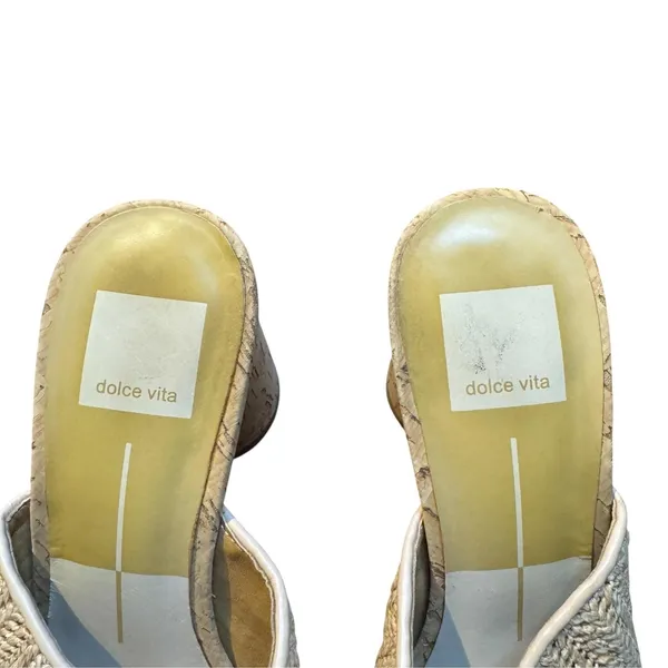 Dolce Vita Womens 7.5 Beige Woven Block Heel Slide Sandals Strappy Cork Heel - Image 3