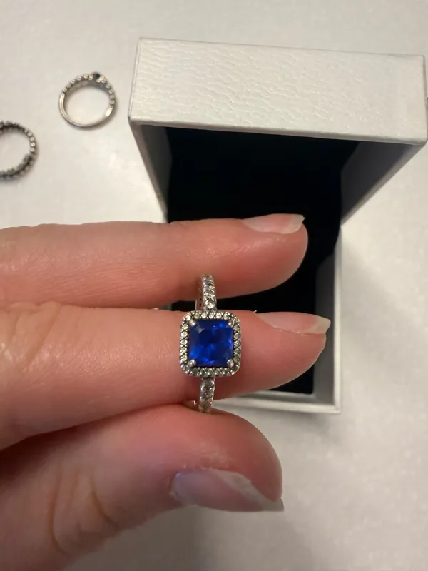 Pandora Ring Blue Square Sparkle Halo Ring - Image 2