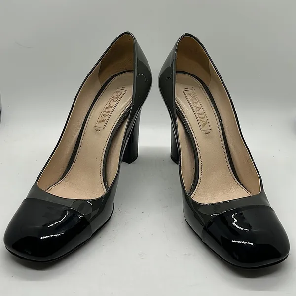 Prada Authenticated Black/Dark Gray Leather High Heels Shoes *Sz 37.5/US Sz 7.5* - Image 3