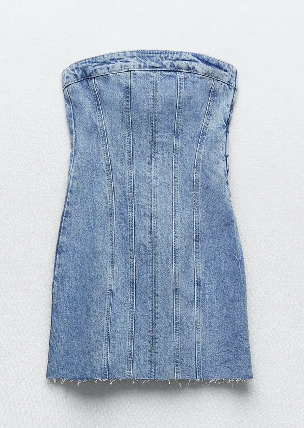 ZARA Mini Denim Dress Bandau Sleevless Blogger Casual Summer - Image 11