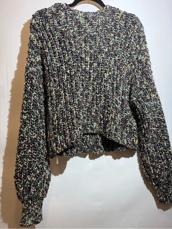 NWT Free People Flea Market Neon Sand Colorblock Cropped Chunky Cardi Size S - Image 3