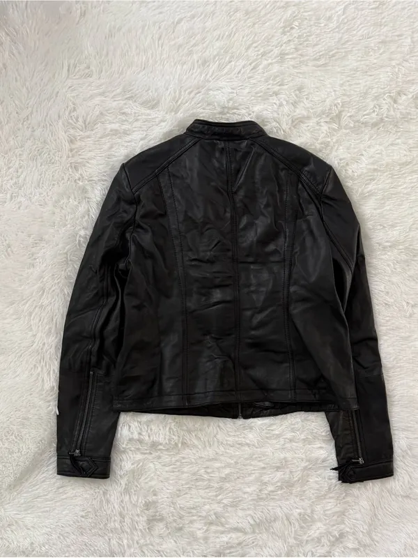 Black Rivet Womens Leather Jacket Size L Black Zip Biker Moto Fitted Outerwear - Image 6