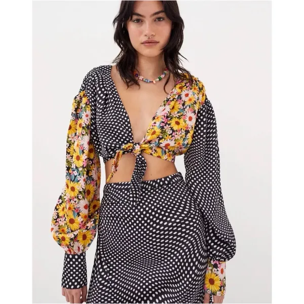 NWT For Love & Lemons Anya Crop Black‎ and White Polka Dot Top S $139 - Image 5