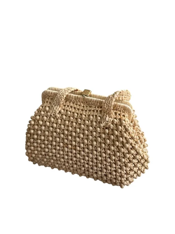 VINTAGE The Golden Girls Style Woven Top Snap Handbag - Image 8