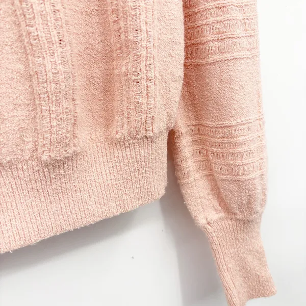 Meadow Rue Anthropologie Womens Peach Textured Boucle Boho Ribbed Sweater Size S - Image 3
