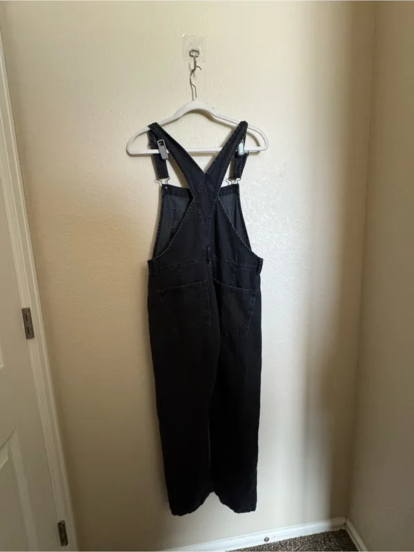 Free People Ziggy washed black denim Jean Overalls size xs oversized - Image 7