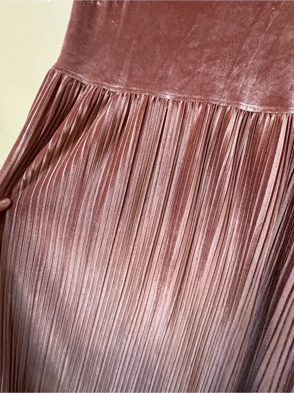 Hayden Dusty Rose Velvet Pleated Midi Dress L Cottagecore Romantic Prairie Boho - Image 4