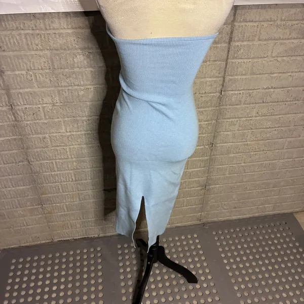 Lillusory Light Blue Strapless Ribbed Knit Twist Front Midi Dress LS048 Small - Image 6