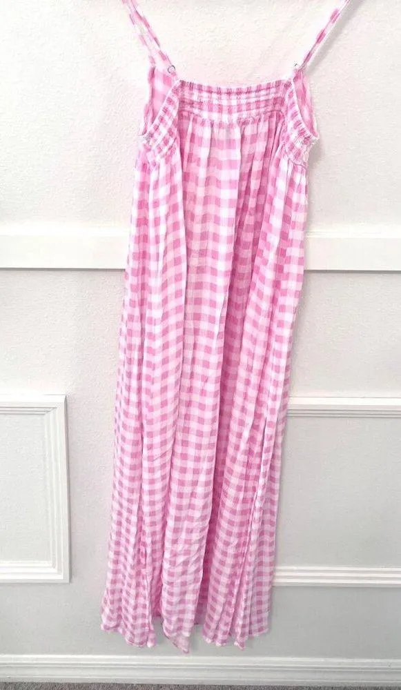 Playa Lucila Women Maxi Slip Dress Pink Check Size S - Image 8
