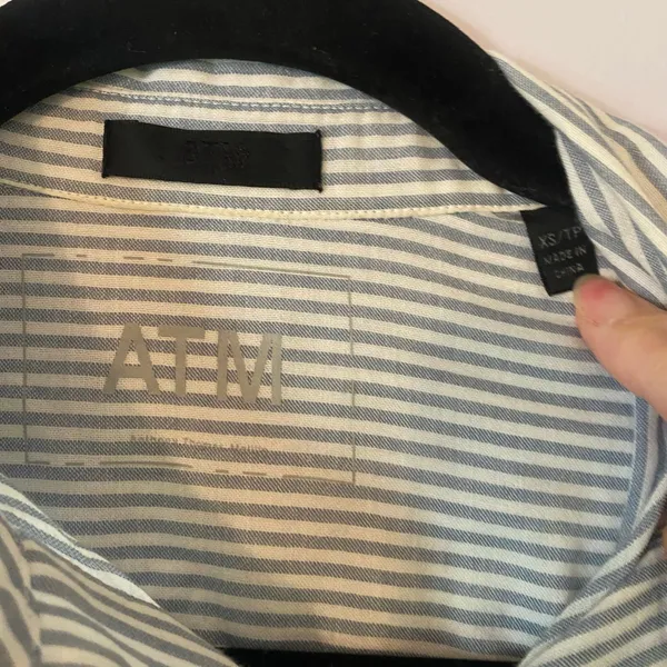 ATM Blue White Stripe Boyfriend Button Down Blouse Cotton Preppy Minimalist XS - Image 3